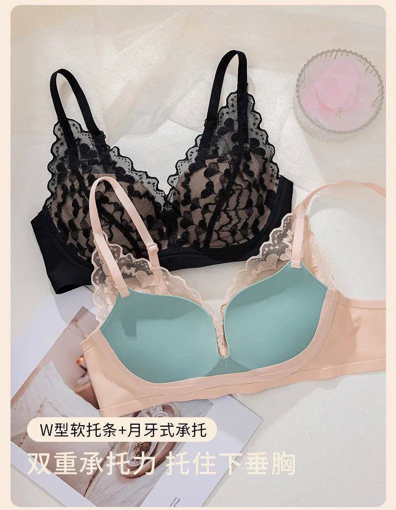 French Sexy Lace Bra and Panty Set for Women, Push Up Wireless Bralette, Comfortable & Breathable Small Chest, Bestseller MOYISU