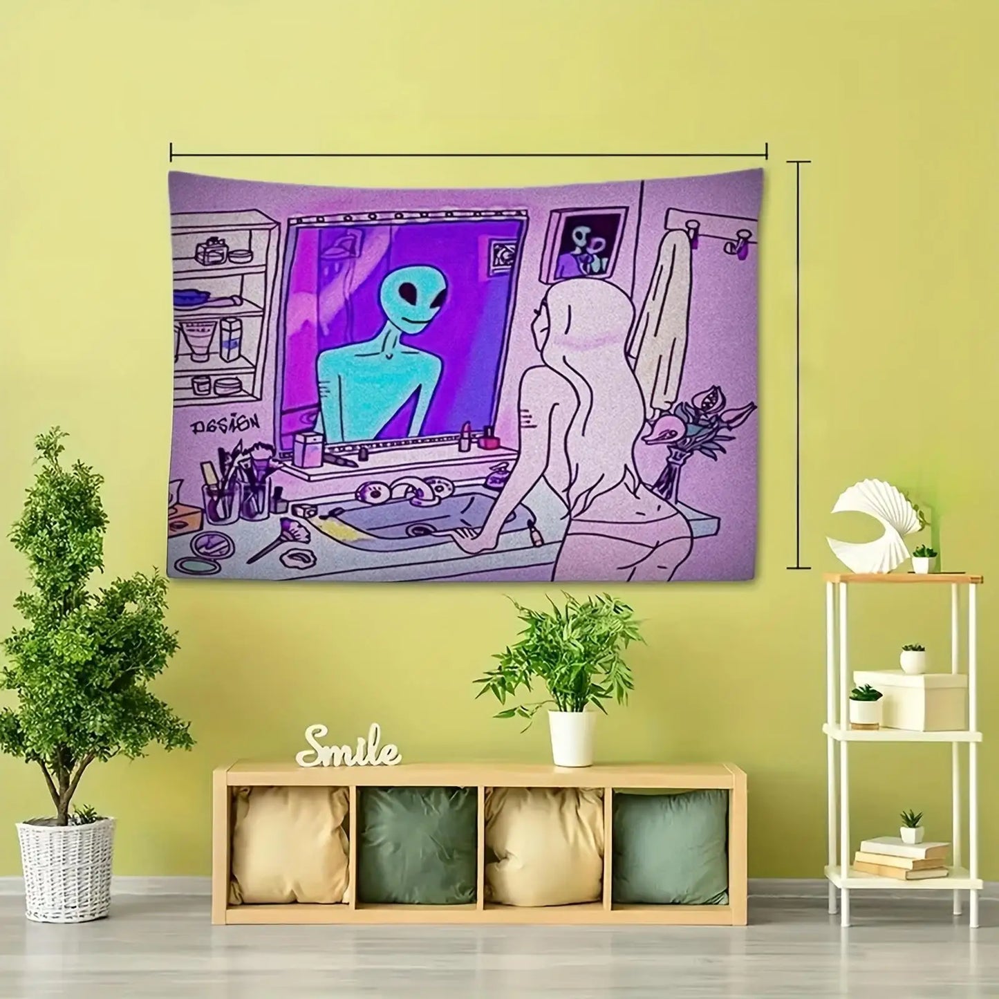 VIKAMA Halloween Tapestry Trendy Alien Girl Decorative Wall Hanging Living Room Bedroom Home Decor Room Accent Party Decoration