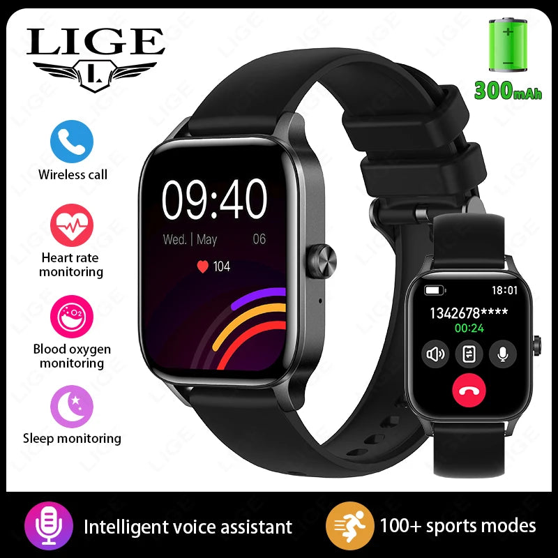 LIGE Smart Watch Answer/Make Call 1.85" Smartwatch for Android iOS Heart Rate Sleep Monitor Pedometer Waterproof Fitness Watches