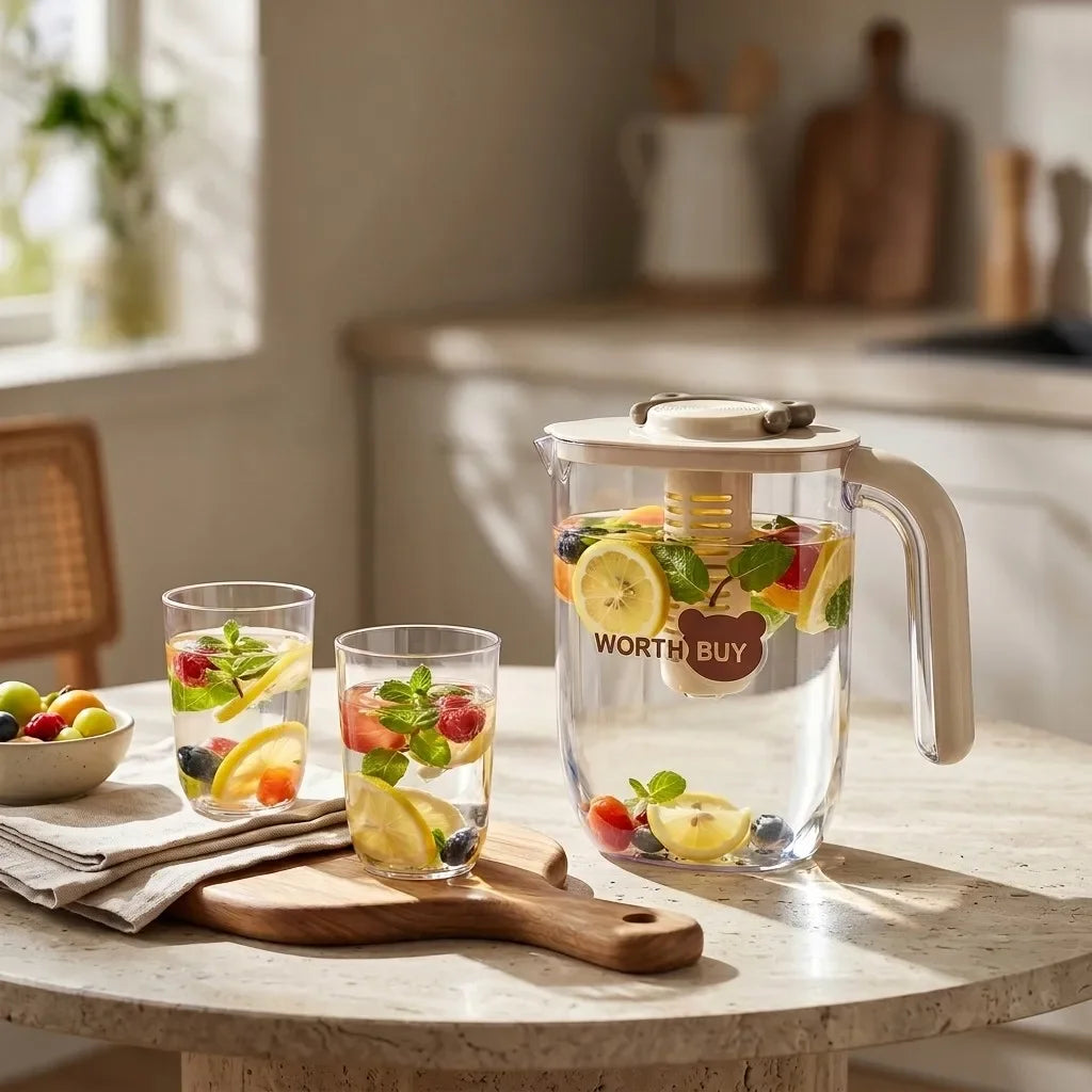 2200ml Large Capacity Plastic Water Jug Water Carafe Cold Drink Container Juice Jar Pitcher with Lid and Tea Filter