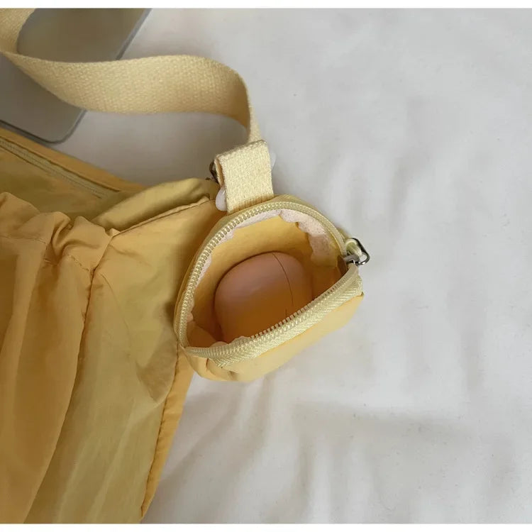 Chic Nylon Crossbody Bag Casual Drawstring Messenger Bag with Detachable Pouch, Adjustable Strap Shoulder Purse for Daily Travel