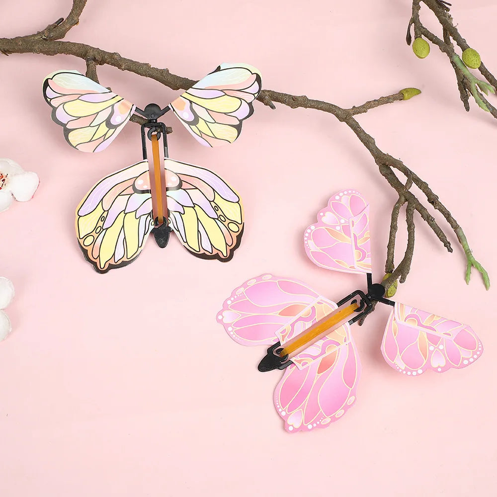 12PCS Magic Flying Butterflies Wind Up Toy Bookmark Greeting Rubber Band Powered Magic Prop,Surprise Gift Wedding,Birthday,Party
