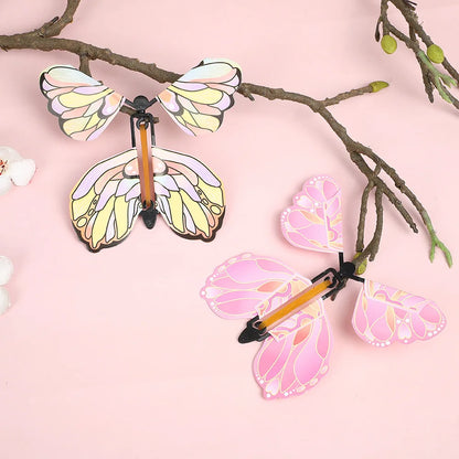 12PCS Magic Flying Butterflies Wind Up Toy Bookmark Greeting Rubber Band Powered Magic Prop,Surprise Gift Wedding,Birthday,Party