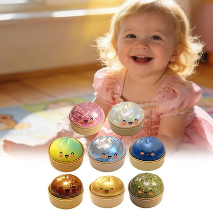 Cute Bao Bun Dumpling Squishy Slime Stress Relief Toys Non-Stick Clear Glitter Slime Stress Ball Fidget Toy for Kids Party Favor