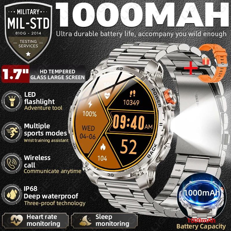 T-Rex 3 Military 1000mAh Super Capacity Battery Men Smart Watch 1.75" HD Screen Call 5ATM Waterproof Sport Smart Watches For Men