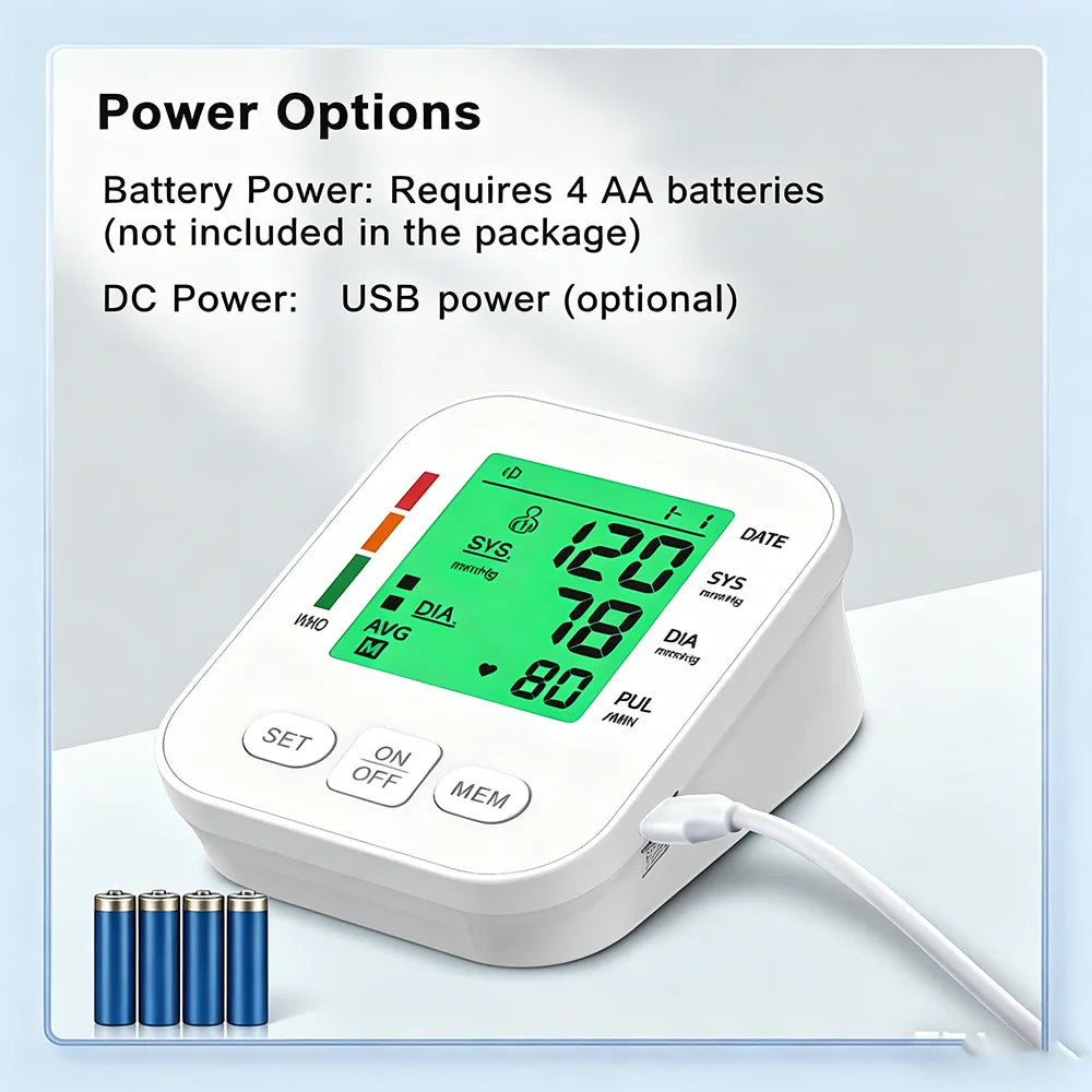 3 Color Backlight Blood Pressure Monitor Upper Arm Pressure Device Automatic BP 36cm Cuff Machine for Medical Home Health Care