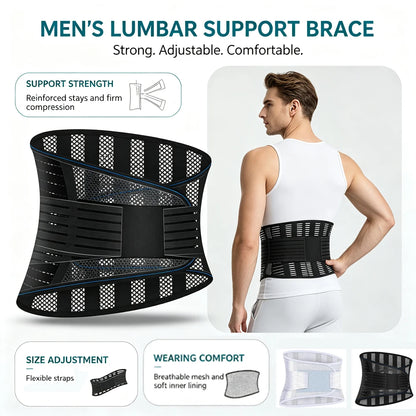 Adjustable Compression Back Support Waist Belt, Breathable Lumbar Brace for Sedentary Office, Handling Labor & Strength Training