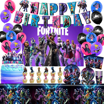 Fortnite Theme Birthday Party Decorations Shooting Game Balloon Cup Plate Tablecloth Banner Baby Shower Kid Favors Supplies Gift