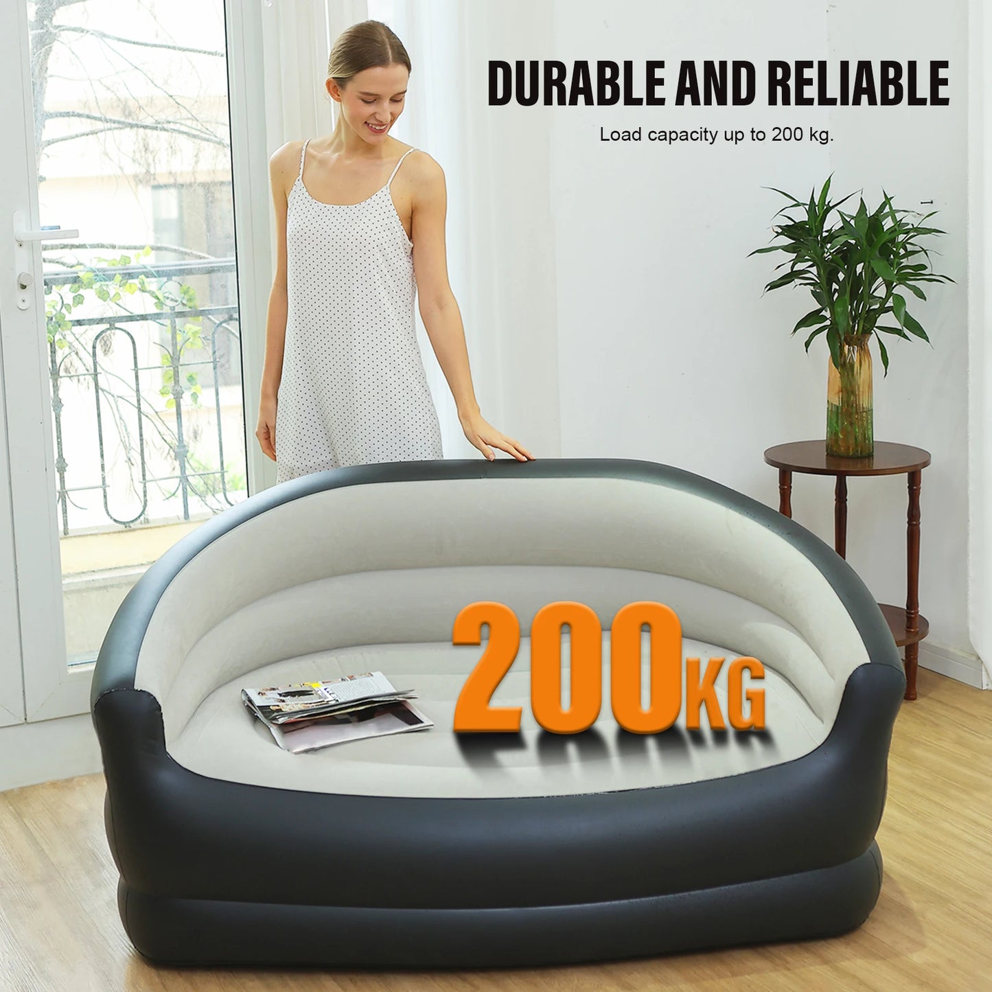 Twin Size Outdoor Inflatable Sofa with Air Pump Blow Up Couch Inflatable Lounging Sofa for Indoor Outdoor Home Living Room