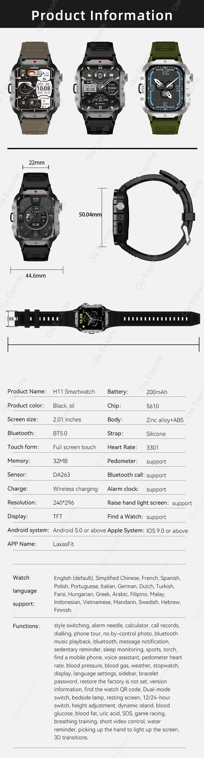 2026 New Military Smart Watch Men IP67 3ATM Outdoor Sports Fitness Tracker Blood Pressure Health Monitor BT Calls GPS Smartwatch