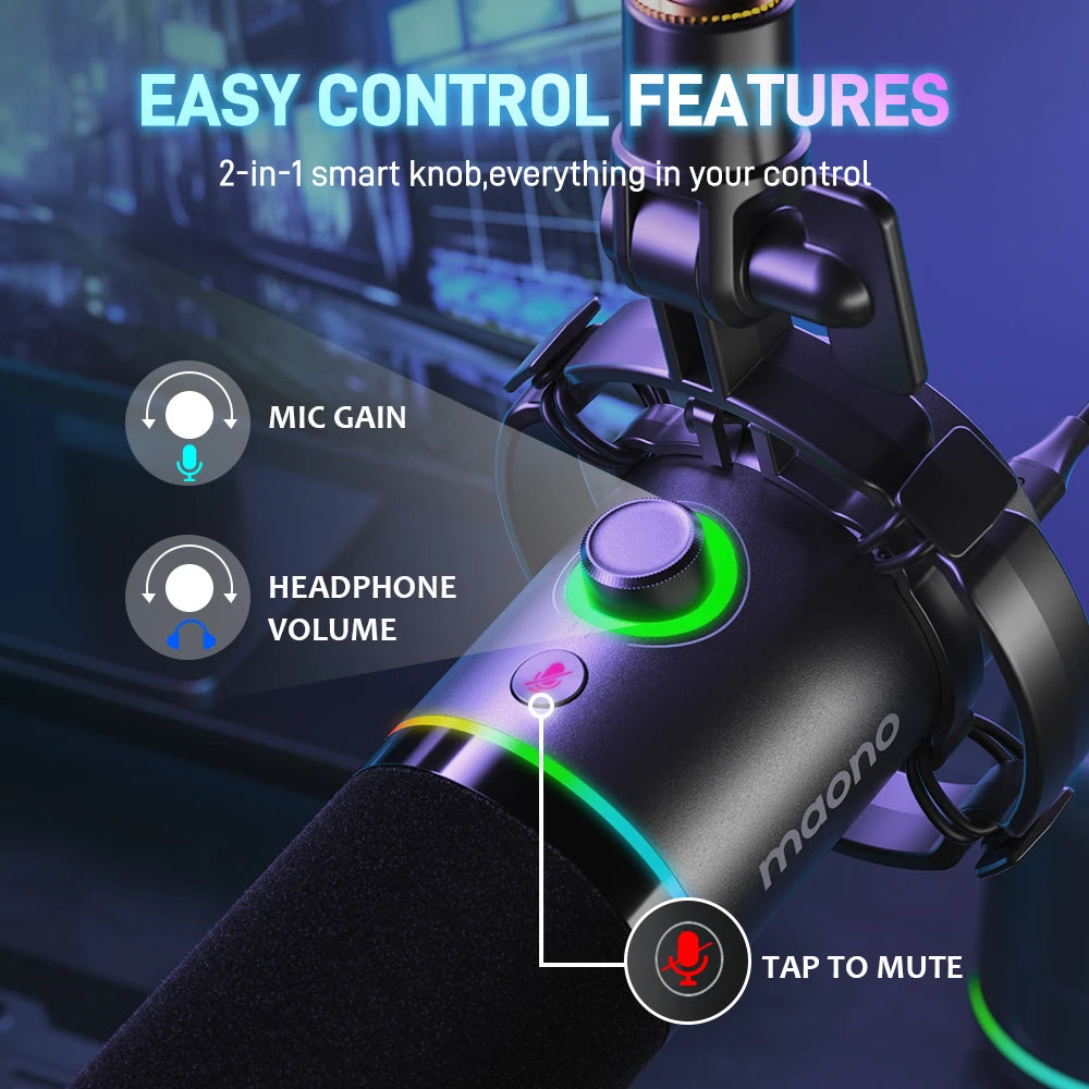 maono PD200X XLR\USB Dynamic Microphone for Gaming Recording Streaming Youtube Metal Mic with Software Tap-to-Mute Gain Knob
