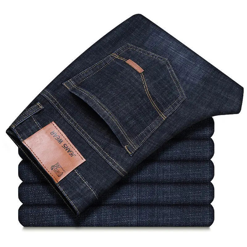 2024 Summer Thin Men's Elastic Cotton Jeans Fashion Gray Comfortable Business Straight Casual Pants High Quality Brand Trousers
