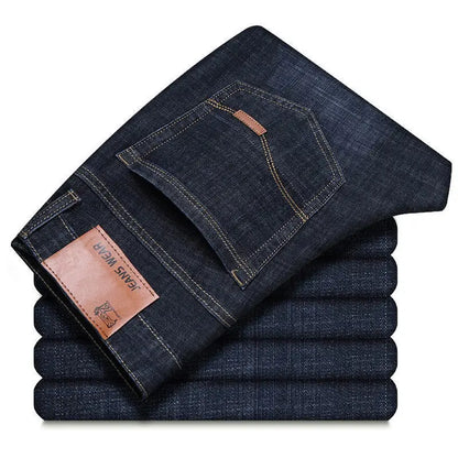 2024 Summer Thin Men's Elastic Cotton Jeans Fashion Gray Comfortable Business Straight Casual Pants High Quality Brand Trousers