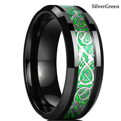 Fashion 8mm Stainless Steel Celtic Dragon Rings For Men Inlay Purple Carbon Fiber Rings Wedding Band Jewelry Birthday Gifts