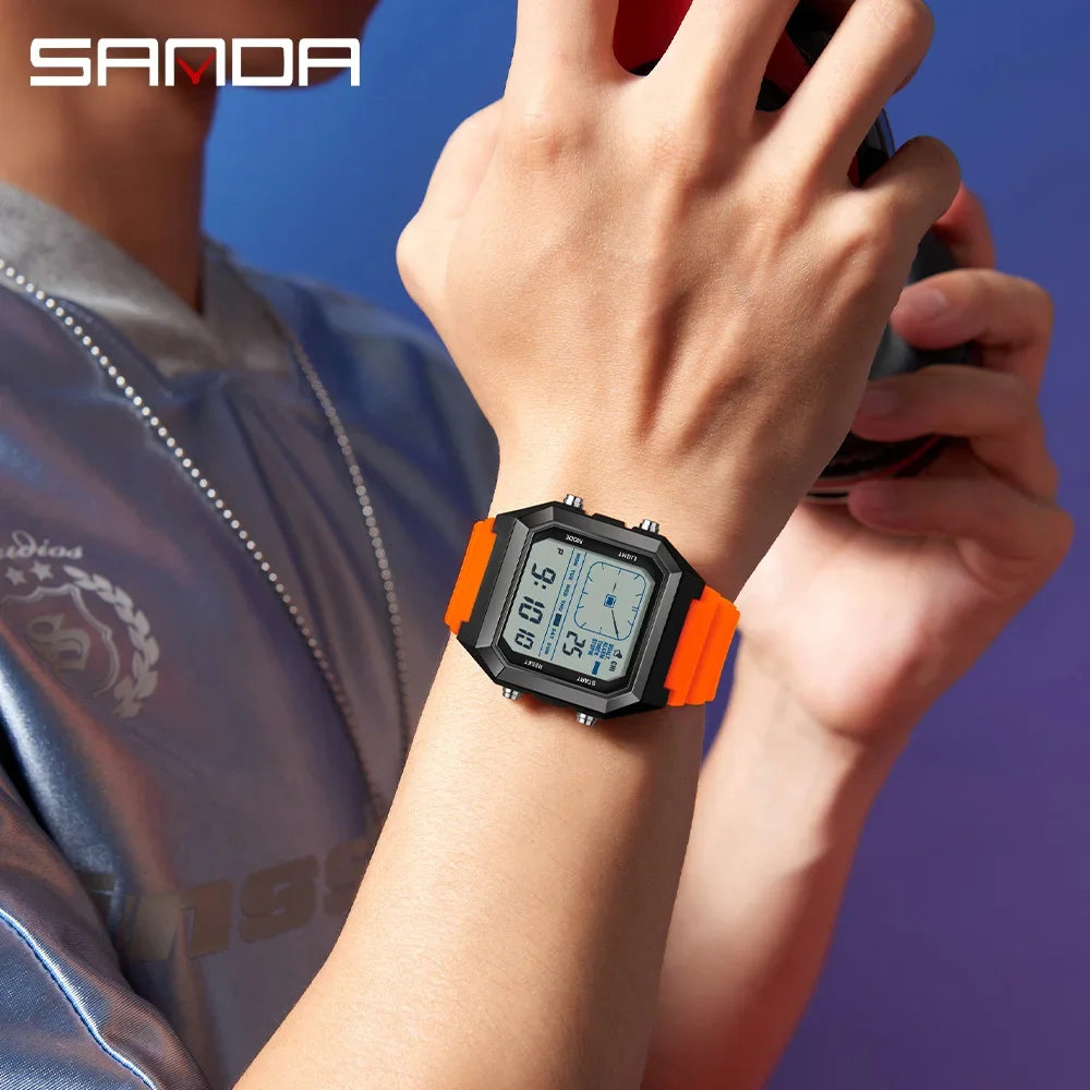 SANDA 6307 Casual Men's LED Electronic Watch Waterproof Sports Alarm Clock Multi functional Student Fashion Electronic Watch