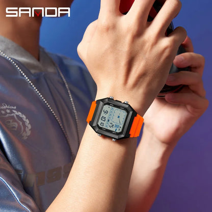 SANDA 6307 Casual Men's LED Electronic Watch Waterproof Sports Alarm Clock Multi functional Student Fashion Electronic Watch
