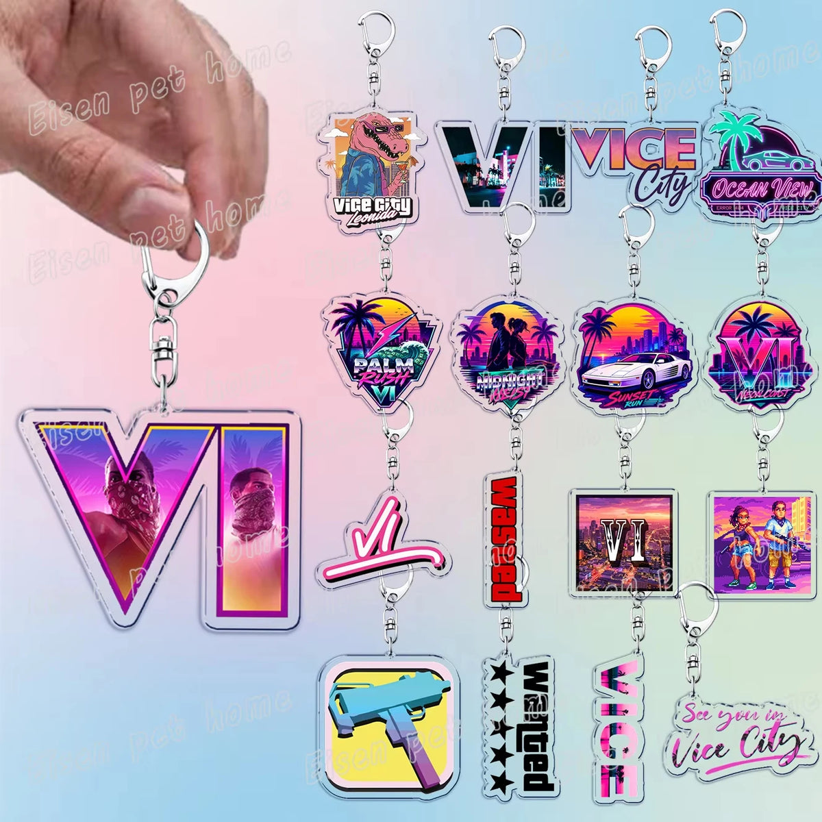 Classic Game Vice City Keychains for Accessories Bag Charm San Andreas Pc Games Lovers Keyring Jewelry Fans Gifts