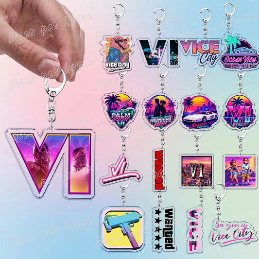 Classic Game Vice City Keychains for Accessories Bag Charm San Andreas Pc Games Lovers Keyring Jewelry Fans Gifts