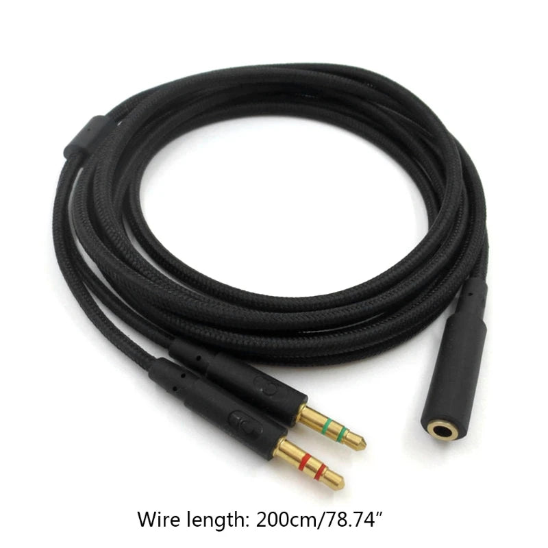 3.5mm Universal 2 in 1 Gaming Headset Audio Extend Cable For Kingston HyperX Cloud II/Alpha-/Cloud Flight/Core Headphone