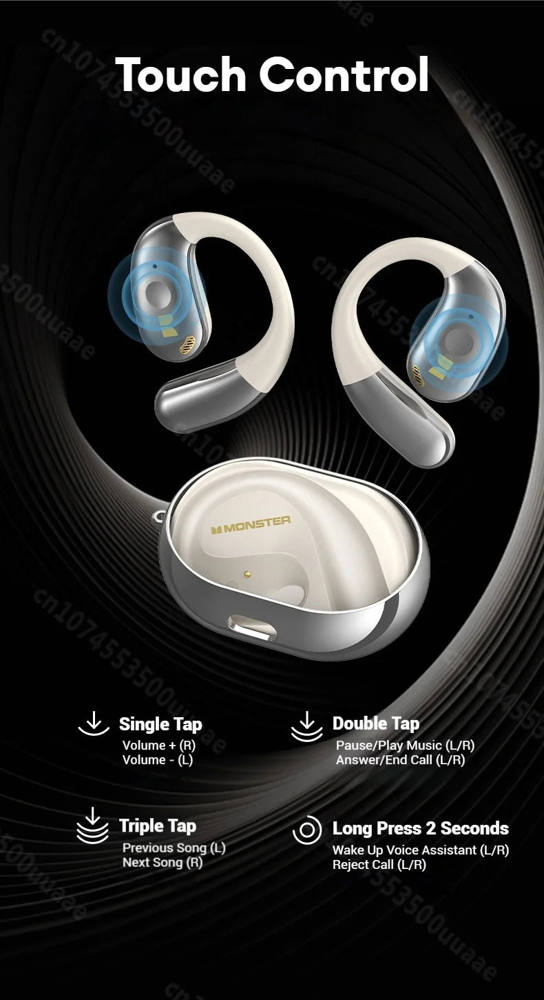 Słuchawki Monster Open Ear AC360 Air Conduction Bluetooth 5.4 Ture Wireless Earphones Stereo 360° OWS Bezprzewodowy Zestaw Słuchawkowy Sportowy