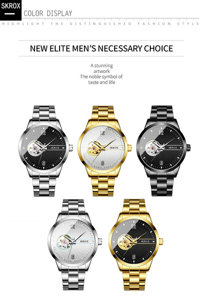 SKROX Original Luxury Brand Waterproof Tourbillon Automatic Clock Steel Skeleton Mechanical Man Watch Business Male Wristwatches