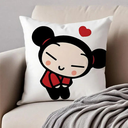 Kawaii P-Pucca Anime Cushion Cover Pillowcase Anti-dustmite Invisible Zipper Short Plush Sofa Cushion