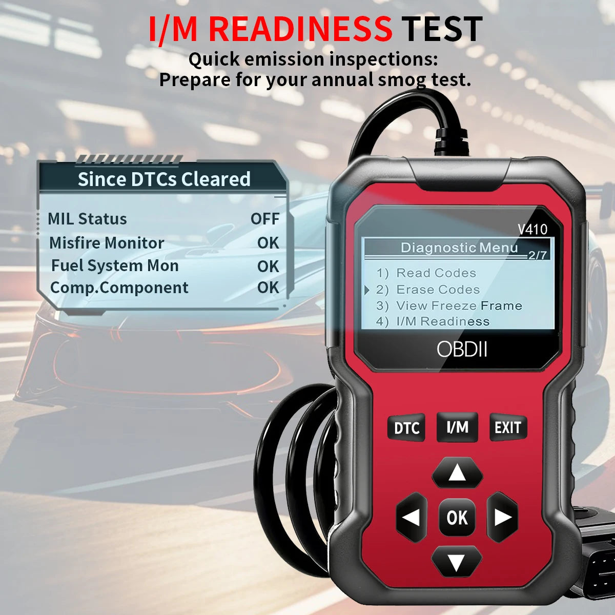 V410 OBD2 Scanner Diagnostic Tool for Cars and Trucks Since 1996+, Data Stream, I/M Readiness, Voltage Test