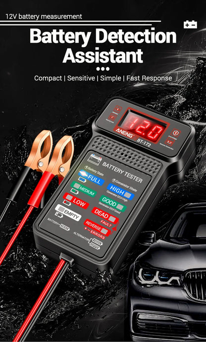 Car Battery Load Tester ANENG BT-172 Voltage Meter Gauge Digital Display Car Battery Monitor Amp Meter with Alligator Clips Tool
