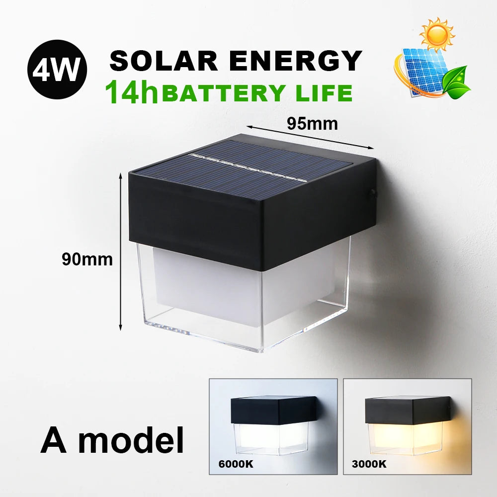 LUCKYLED Solar Outdoor Wall Light Waterproof LED Facade Wall Lamp 4W Wireless Street Porch Garden Lighting