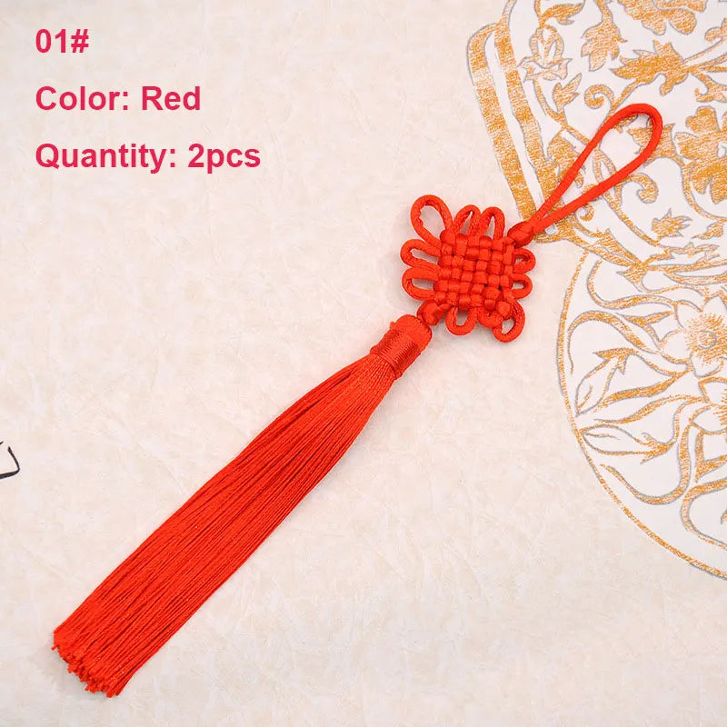 2Pcs Tassel Fringe Handmade Silk Floss Chinese Knot Tassel Bangs Flower Tassel for DIY Craft Door Car Handing Home Decor