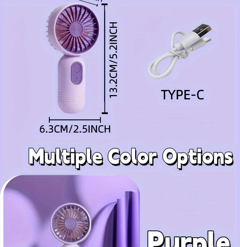 USB Mini Rechargeable Portable Fan with 3 Speeds, Handheld Fan for Gift Choice, Perfect For Office, Outdoor, Travel, Camping