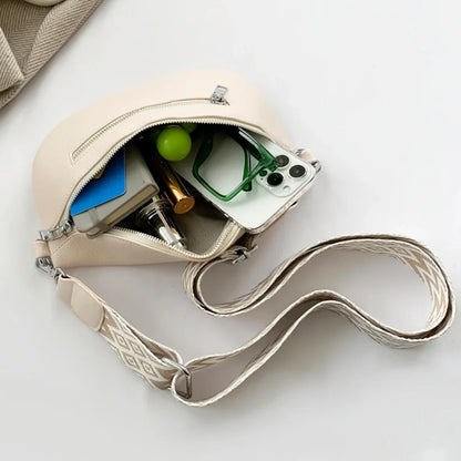 2024 Luxury Designer Women's Chest Bag PU Leather Wide Strap Shoulder Crossbody Bag Female Fashion Fanny Pack Banana Waist Bag