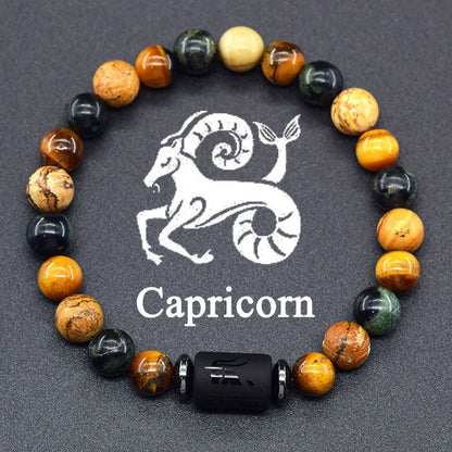 12 Zodiac Constellation Signs Bracelets for Men Women Real Natural Tiger Eye Stone Bead Bracelet Leo Taurus Charm Couple Jewelry