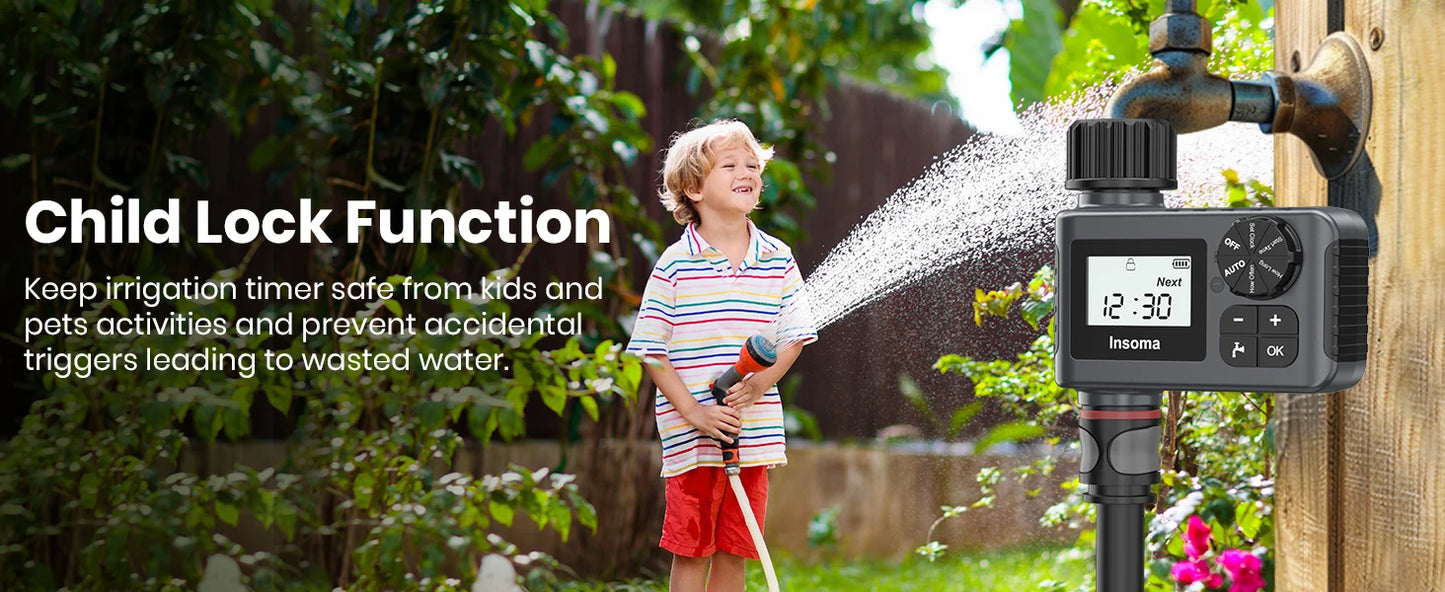 INSOMA Automatic Water Timer Intelligent Irrigation Watering System LCD Display IPX5 Sprinkler Timer Garden Programmer Equipment