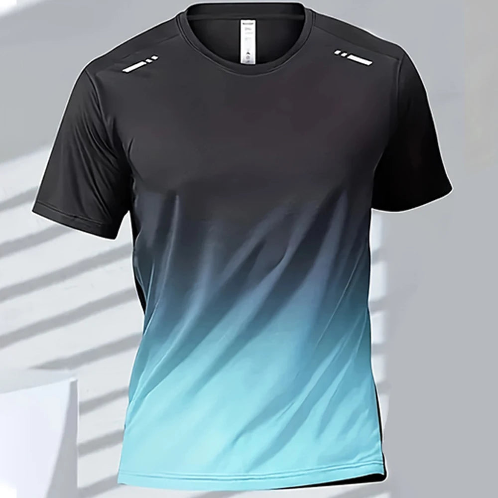 Men's T-shirts Sports T-shirt Quick-drying Gradient Short Sleeve Tees Outdoor Workout Basketball Training Running men clothes