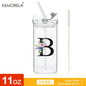 1PCS 24 Letter-Shaped Glass Tumblers with Lid And Straw Coffee Tumbler 300ML Clear Square Drinking Tumbler For Coffee Beer Milk