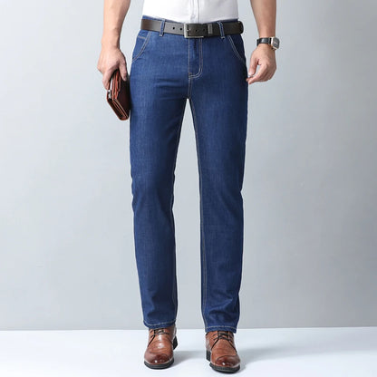 2026 New Spring Summer Ice Silk Thin Men's Light Blue Straight Slim Jeans Stylish Casual Stretch Denim Pants Classic Trousers 40