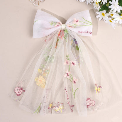 White Tulle Hair Clips For Girls Fairy Mesh Bow Large Hairpin Flower Barrette Summer Party Wedding Women Headdress Accessories