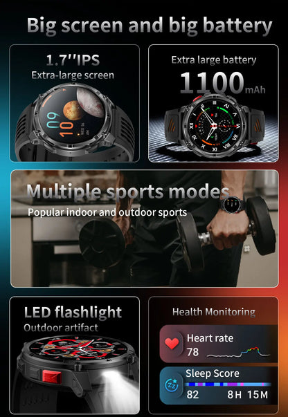 2026 New T-REX3 1100mAh Battery SmartWatch 10ATM Waterproof Compass Altitude HD Bluetooth call Sports Flashlight Smart Watch Men