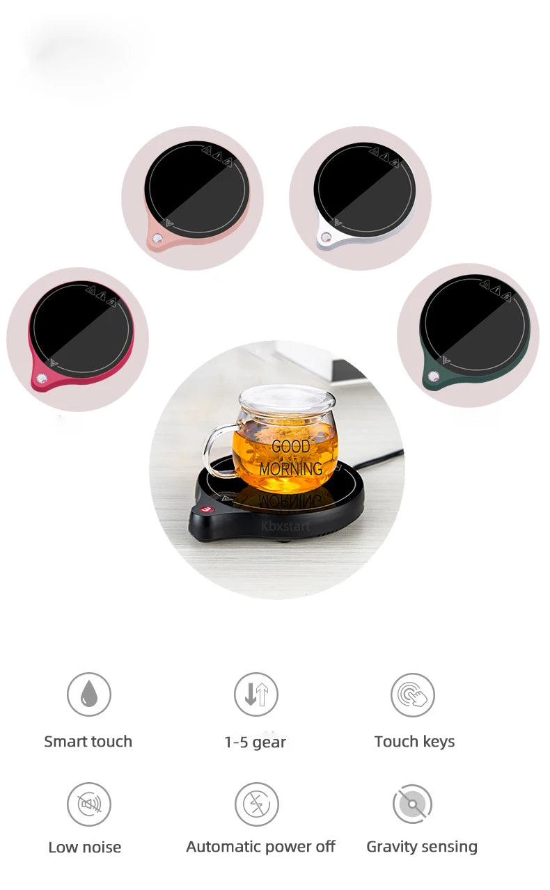 110V/220V Cup Heater Mug Warmer 100°C Hot Tea Makers Warmer Coaster 5 Gear Temperature Cup Heaters Coffee Milk Tea Heating Pad