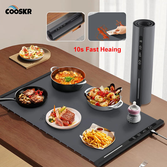 Electric Heating Plate Silicone Dining Table Food Warmer Mat Fast Warming Food Coffee Heater Tray Foldable Food Warming Plate