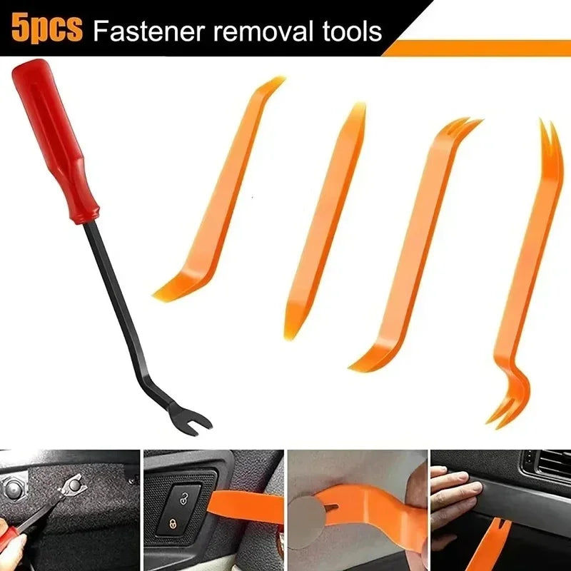 Universal Plastic Trim Removal Tool Kit – 5 Piece Non-Scratch Pry Tools for Car Interior Panel, Door Clips & Dash Disassembly