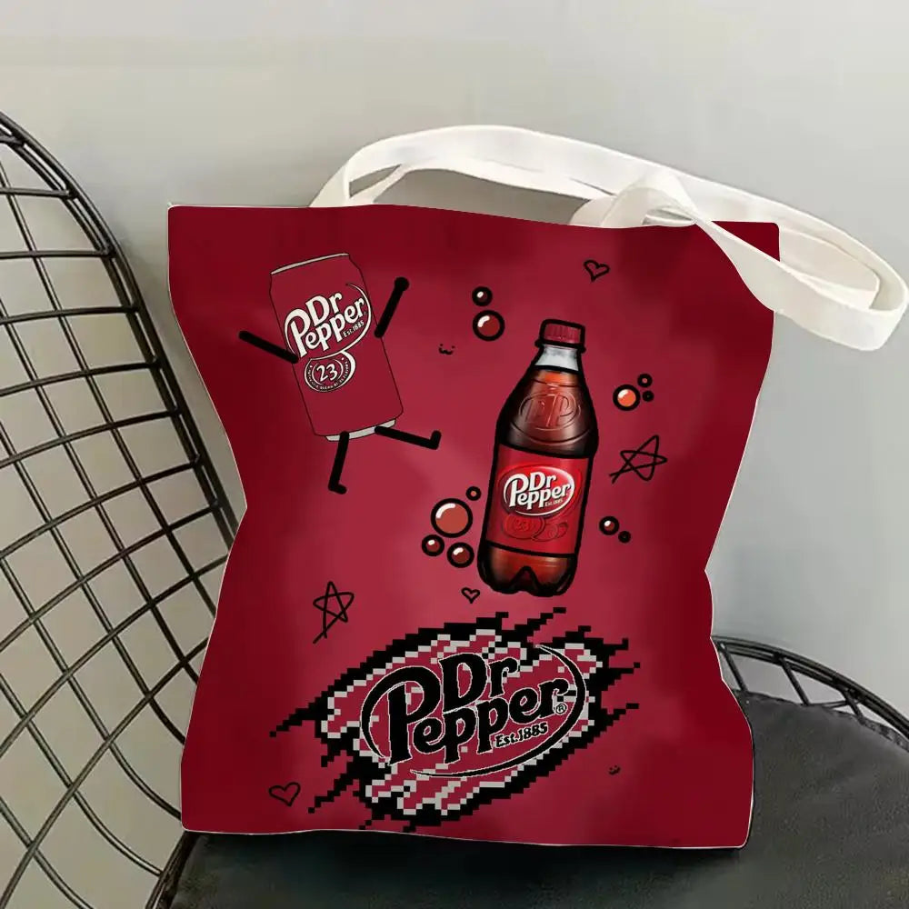 Classic Red Drink D-Dr P-PePper Storage Bags Canvas Double-Sided Print Fashion Shoulder Tote Shopping Bag Gift Eco Handbags