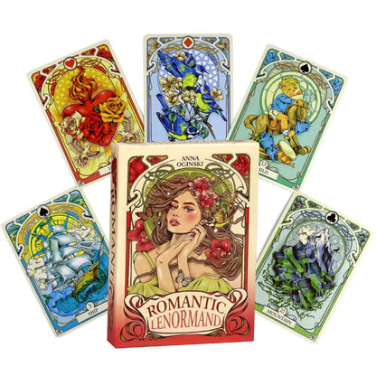 Romantic Lenormand Oracle Cards 10.2*7.2cm English Vision Art Nouveau Floral Motifs 37 Pcs Deck 4*2.8inch For Party, Board Games