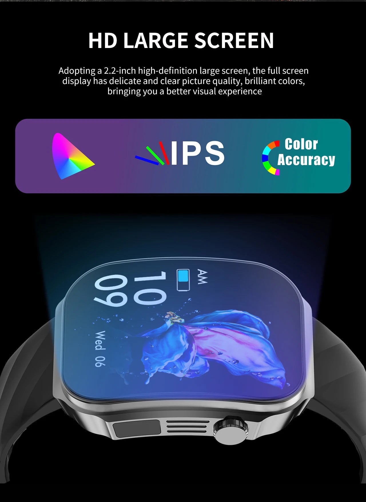 Inteligentny zegarek z zakrzywionym ekranem 3D 2,2 cala, termometrem z diodą LED, monitorem zdrowia, połączeniami BT, sportowy, fitness