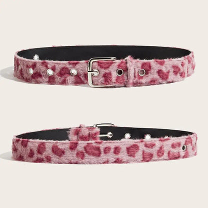 Retro Leopard Print Faux Fur Belt Y2k Pink Fur Belts Punk American Sexy Women's Waistband Winter Fluffy Waist Belt Accessories