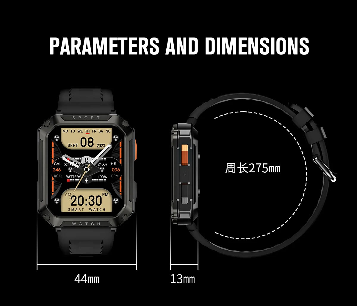 LIGE 2026 Zewnętrzny Smartwatch Męski 2.01" Ekran IP68 Wodoodporne Zegarki Wytrzymały Wojskowy Bluetooth Połączenia Smartwatch dla Androida i iOS