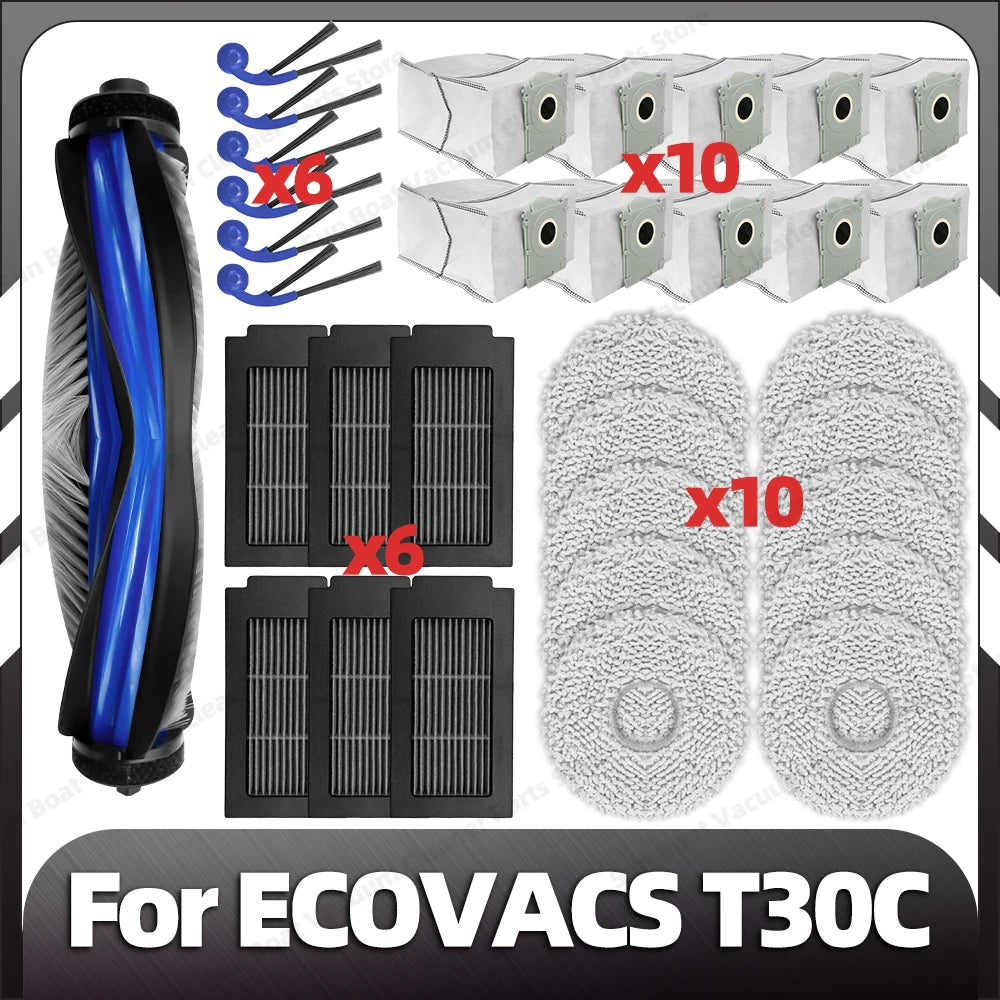 Compatible for ECOVACS T30C / T30C OMNI / T30C PRO OMNI Main Side Brush Filter Mop Pad Dust Bag Spare Parts Accessories