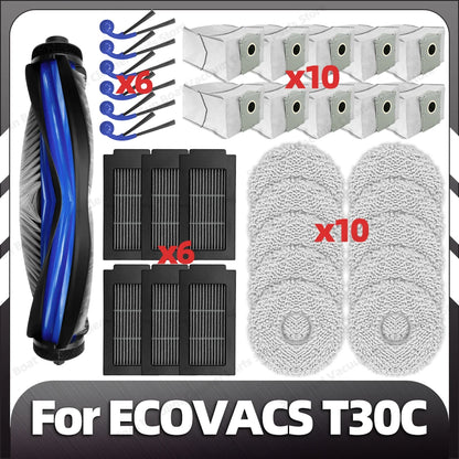 Compatible for ECOVACS T30C / T30C OMNI / T30C PRO OMNI Main Side Brush Filter Mop Pad Dust Bag Spare Parts Accessories