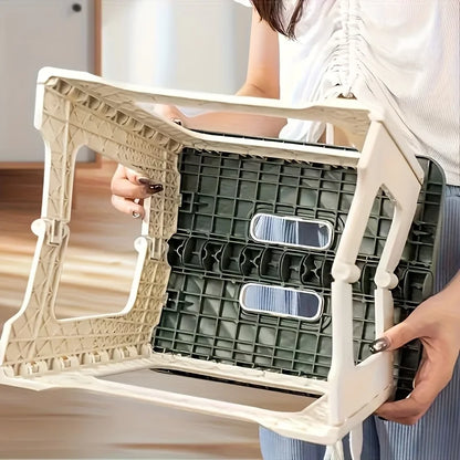 Portable Folding Footstool Stool - Lightweight Sturdy Plastic Square Step Stool with Anti-Slip Base & Handle, Compact Design